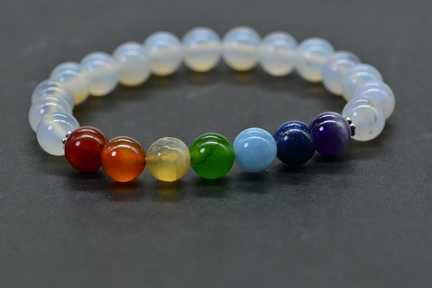 Snow Agate, Carnelian, Red Agate, Citrine , Jade, Lapis, Amethyst  Chakra Bracelet.