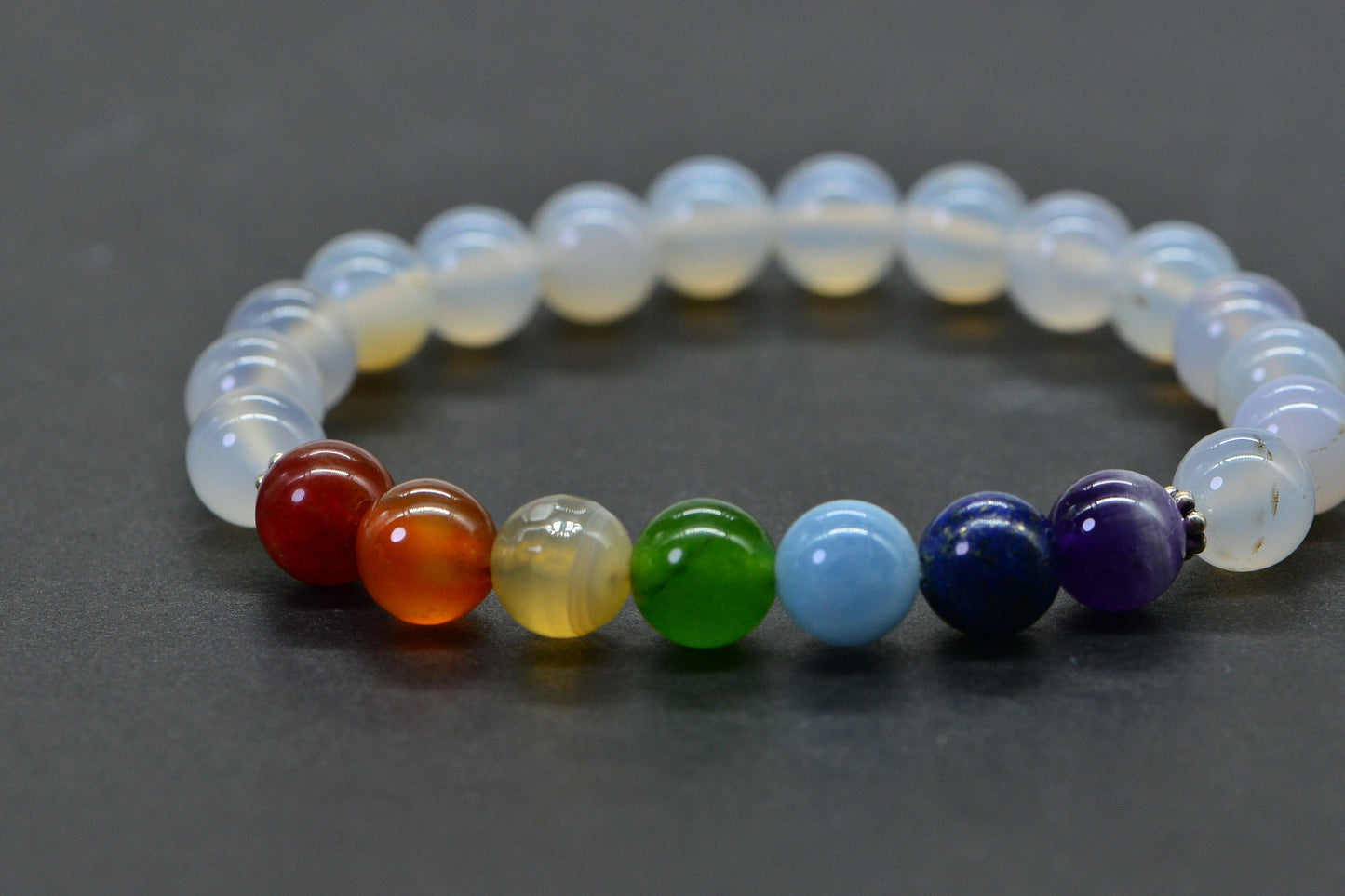 Snow Agate, Carnelian, Red Agate, Citrine , Jade, Lapis, Amethyst  Chakra Bracelet.