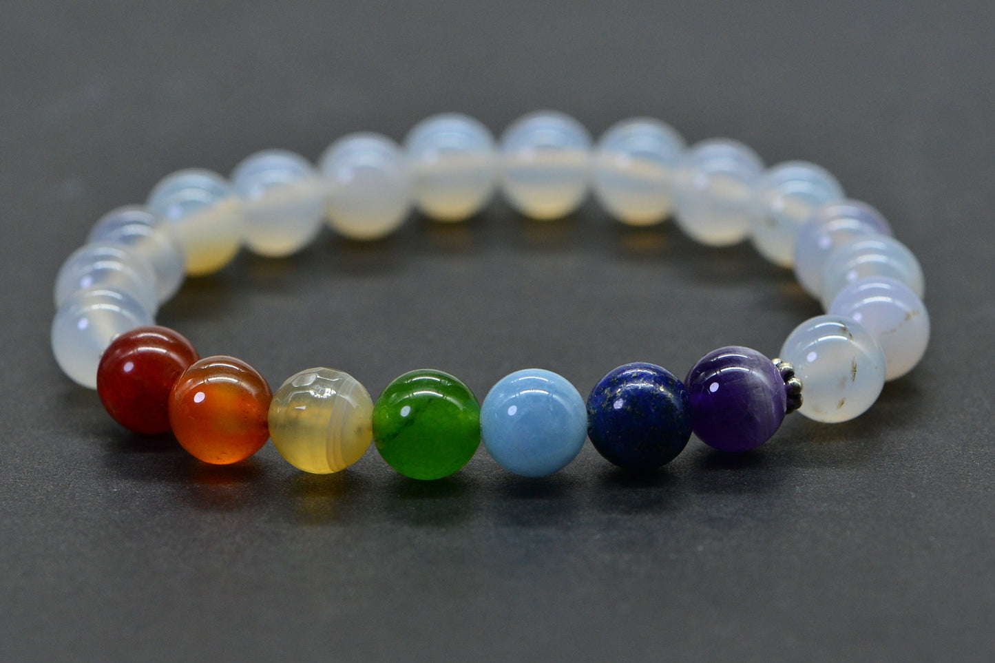 Snow Agate, Carnelian, Red Agate, Citrine , Jade, Lapis, Amethyst  Chakra Bracelet.
