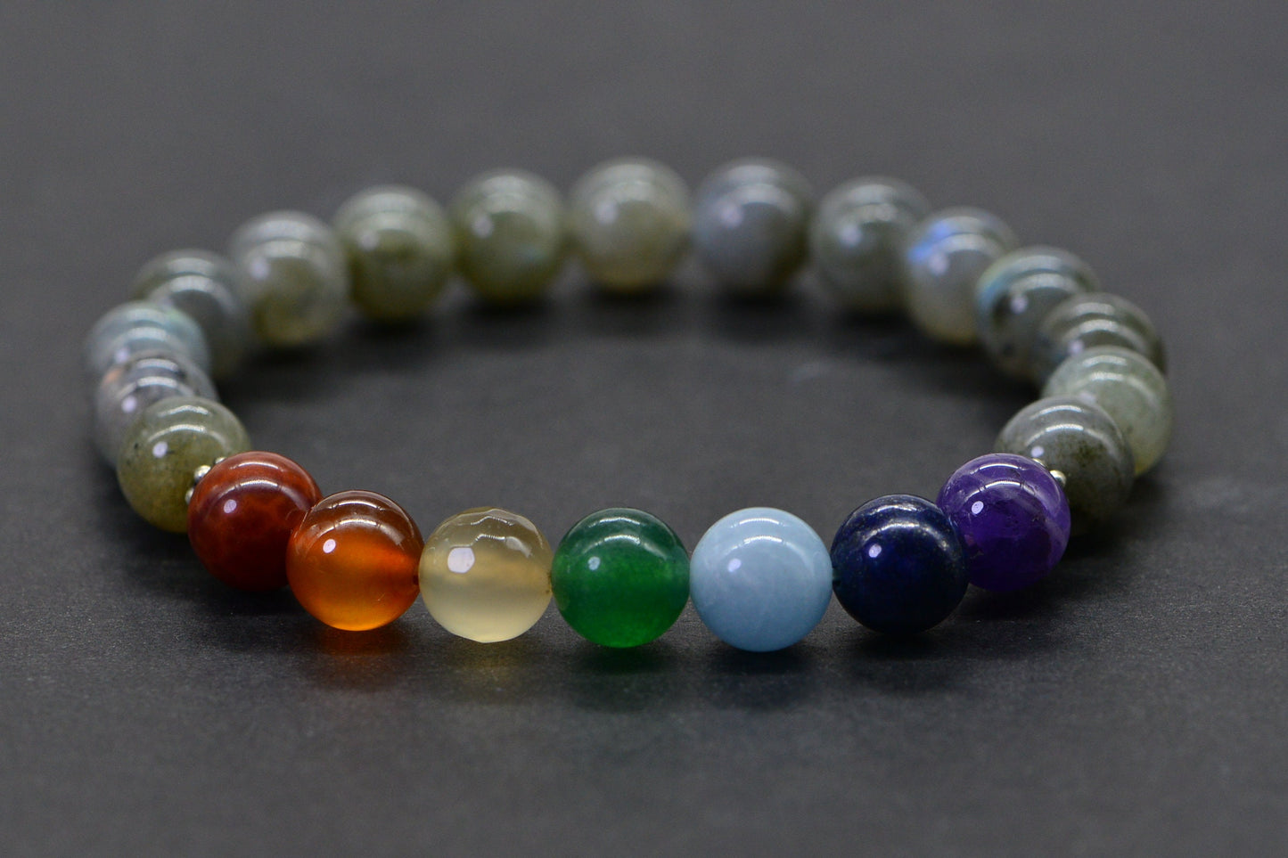 Chakra Bracelet: Labradorite, Agate, Carnelian, Citrine, Jade, Lapis, Amethyst Gemstones