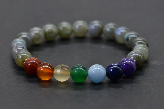 Chakra Bracelet: Labradorite, Agate, Carnelian, Citrine, Jade, Lapis, Amethyst Gemstones