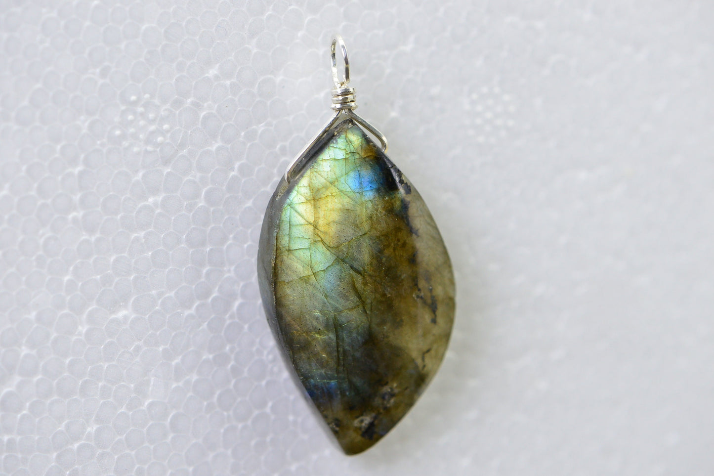 Wire Wrapped Labradorite Pendant: Teardrop Gemstone Dangle Charm