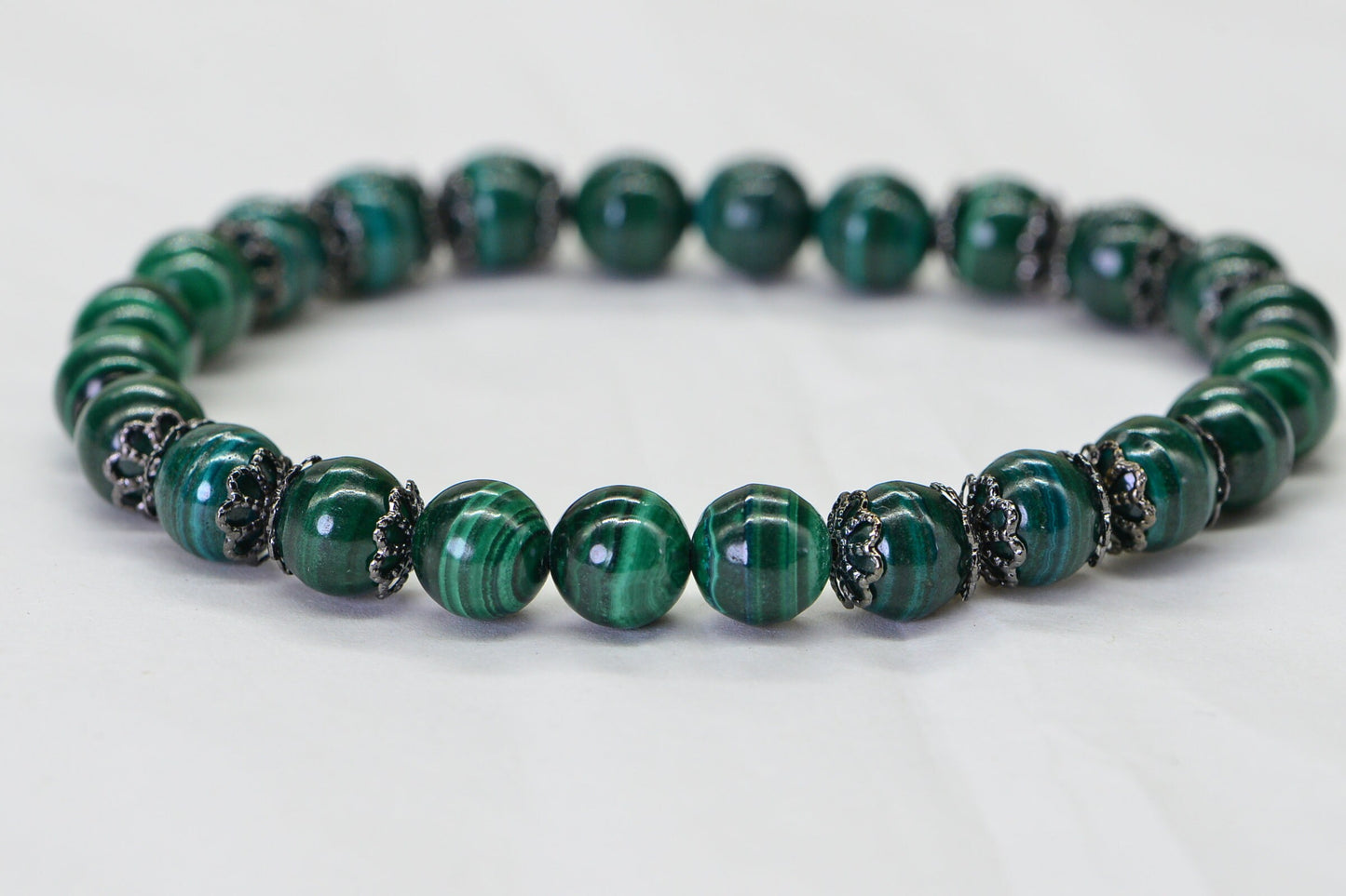 Natural Malachite Bracelet: 8mm Gemstone Beaded Bracelet