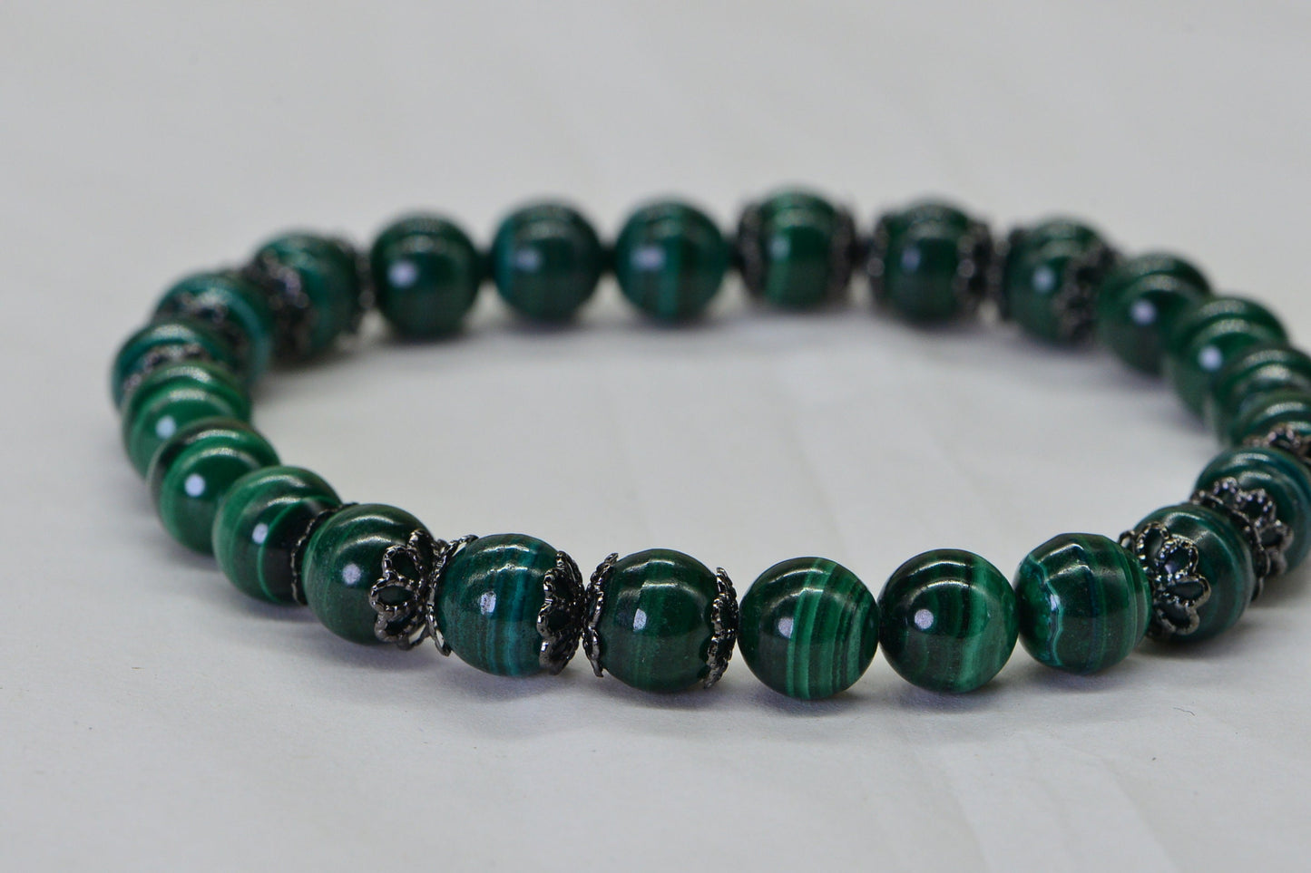 Natural Malachite Bracelet: 8mm Gemstone Beaded Bracelet