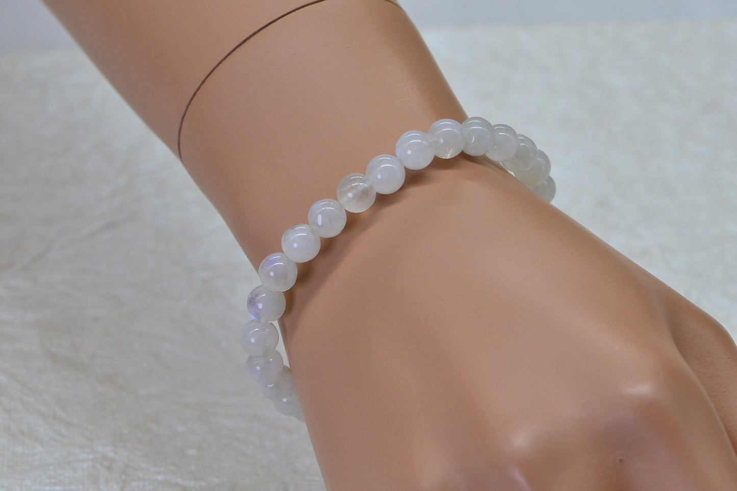 Blue Flash Moonstone Beaded Bracelet - 6mm Elastic Yoga Bracelet