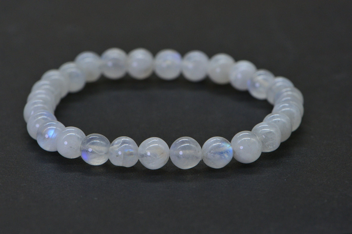 Blue Flash Moonstone Beaded Bracelet - 6mm Elastic Yoga Bracelet