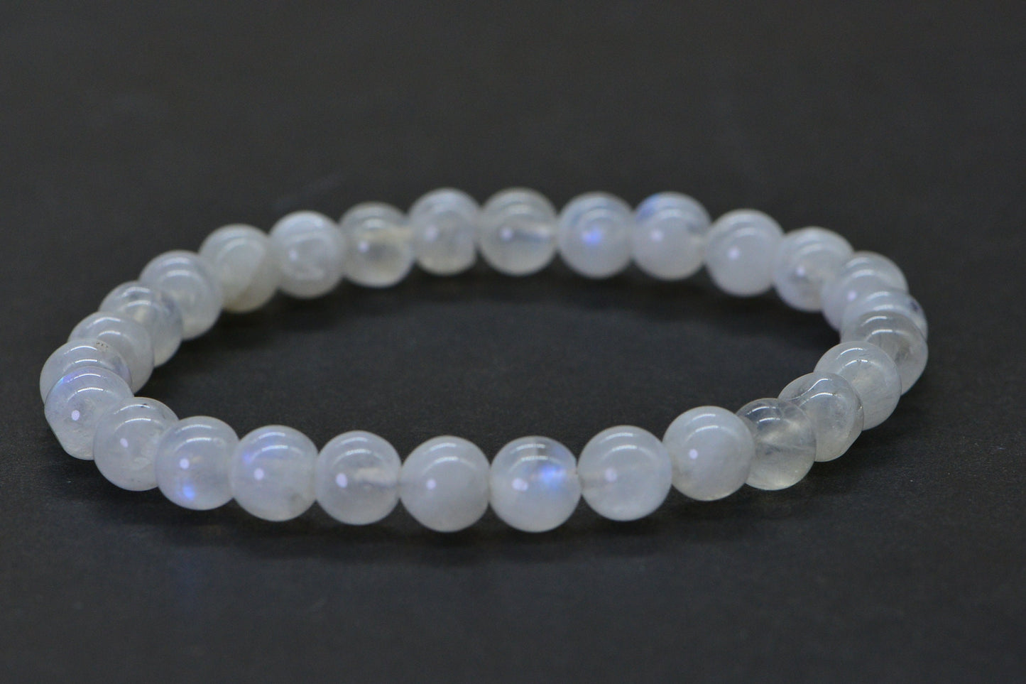 Blue Flash Moonstone Beaded Bracelet - 6mm Elastic Yoga Bracelet