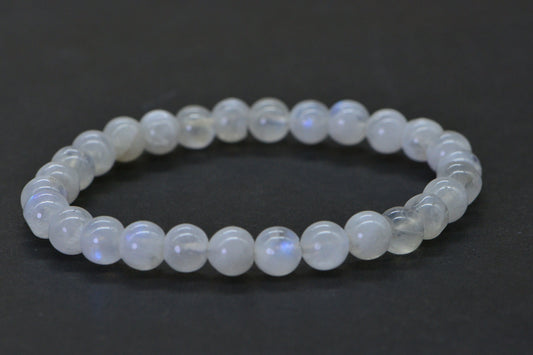 Blue Flash Moonstone Beaded Bracelet - 6mm Elastic Yoga Bracelet