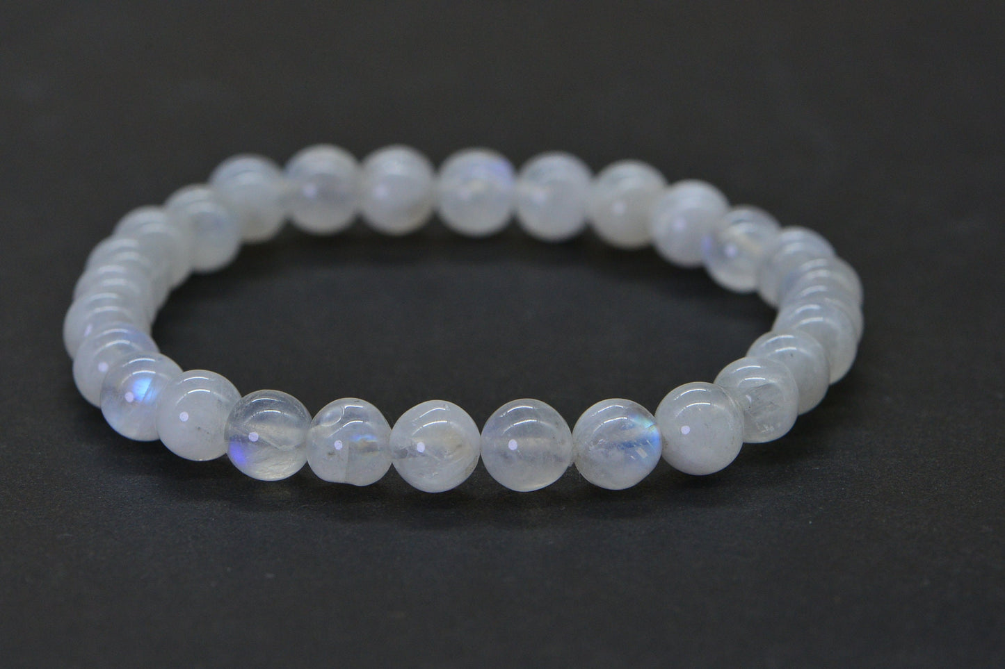 Blue Flash Moonstone Beaded Bracelet - 6mm Elastic Yoga Bracelet
