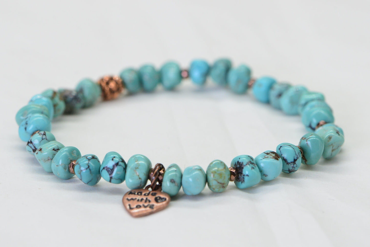 Kingman Turquoise Nugget Bracelet: Copper Heart Charm