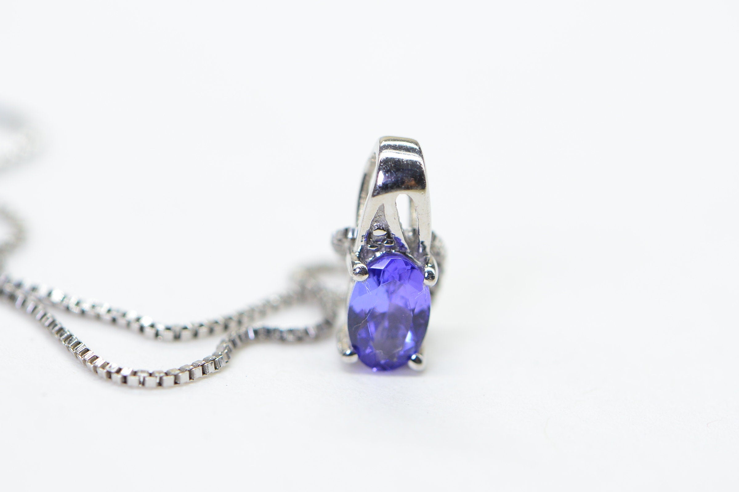 Natural Tanzanite Small Pendant Charm Necklace Dainty Pendant Sterling Silver Birthstone December