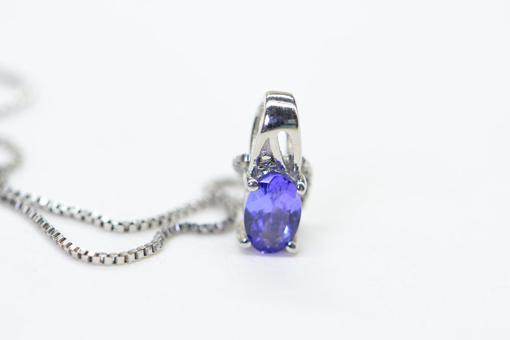 Natural Tanzanite Small Pendant Charm Necklace Dainty Pendant Sterling Silver Birthstone December