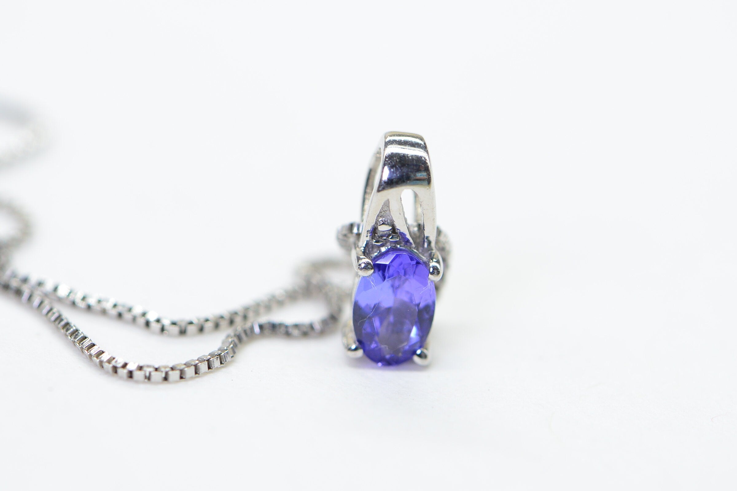 Natural Tanzanite Small Pendant Charm Necklace Dainty Pendant Sterling Silver Birthstone December