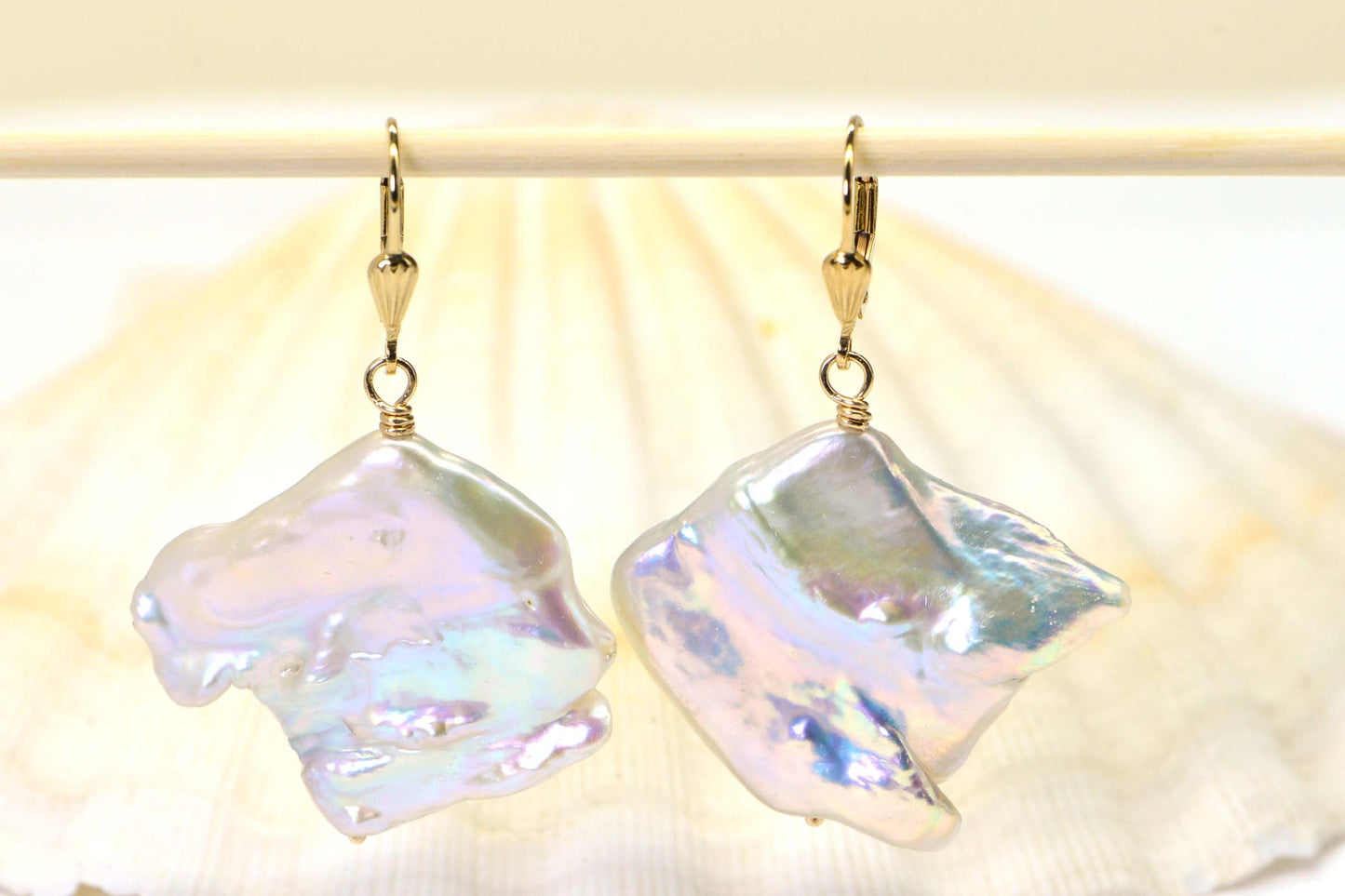 Large Baroque Pearl Earrings: 14K Gold Filled, Freshwater Pearl
