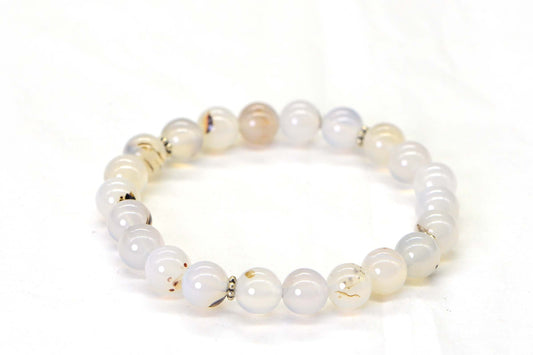 White Agate Beaded Bracelet: Gemstone Chakra Bracelet