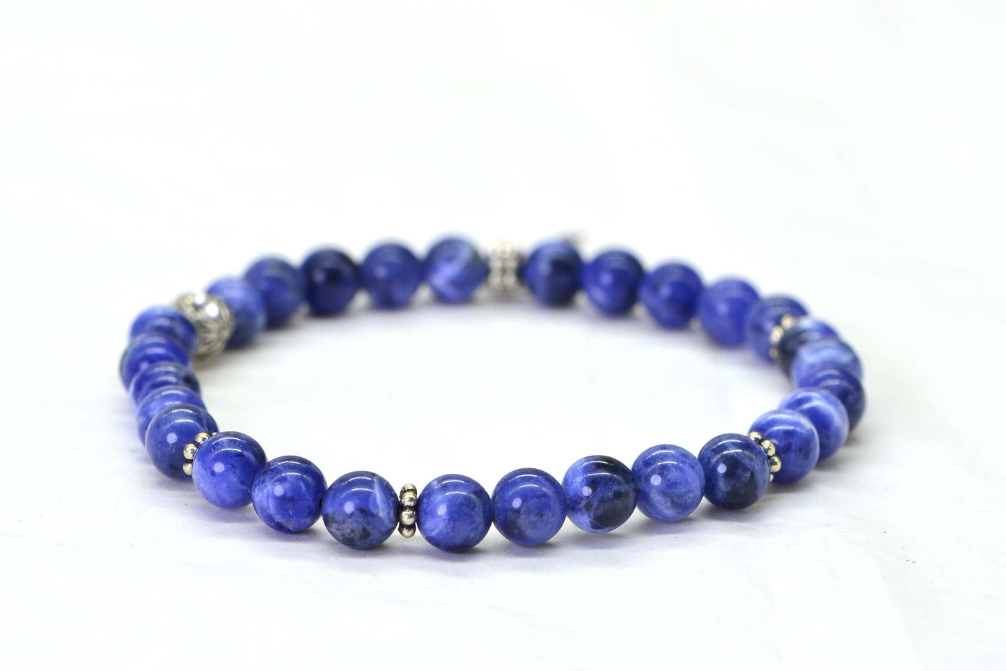 8mm Sodalite Bracelet: Genuine Blue Orange Gemstone, Yoga Gift