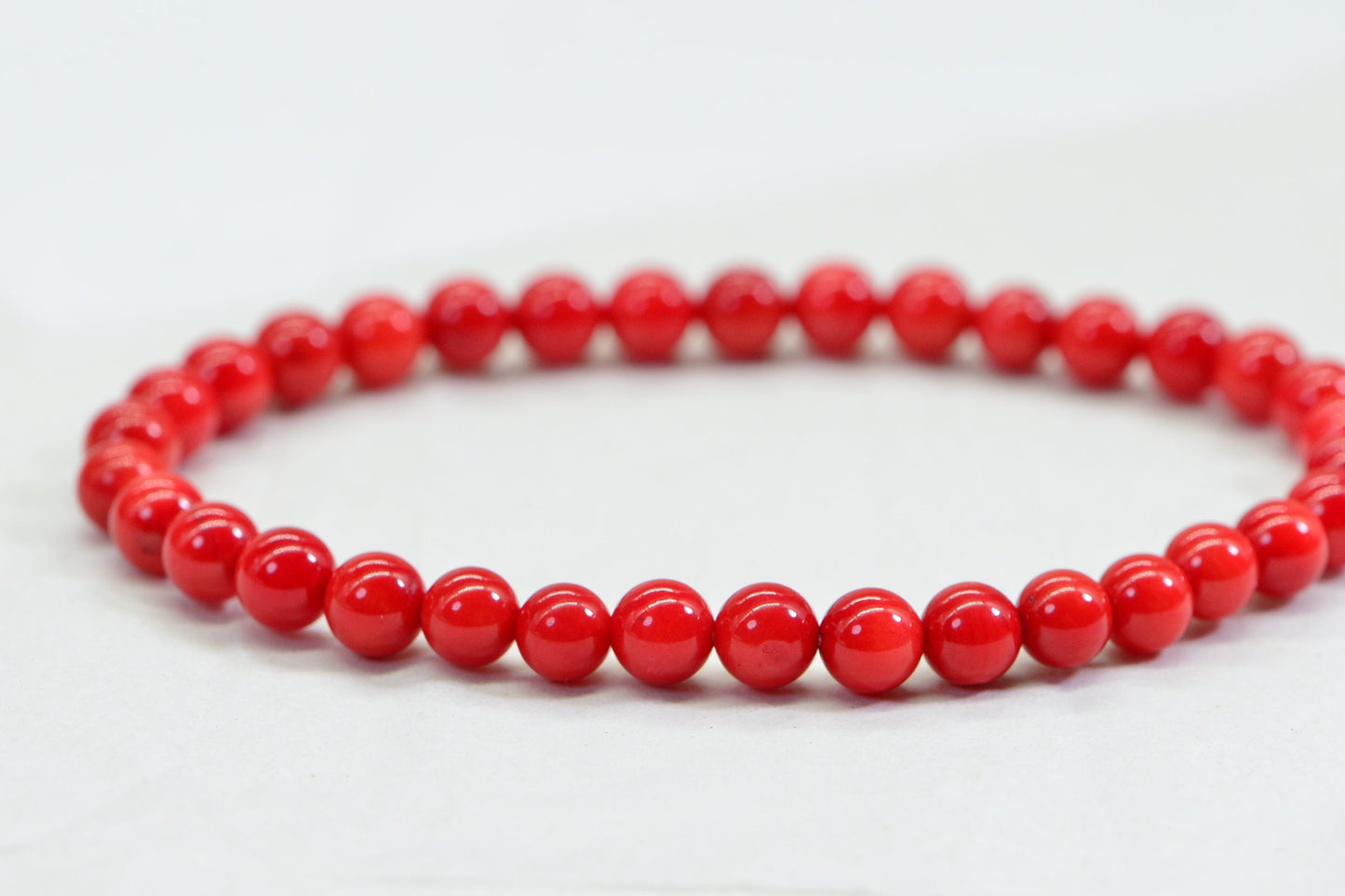 Bamboo Red Coral Bracelet Narrow 6mm Beaded Stretch cord  Yoga Gift Bracelet