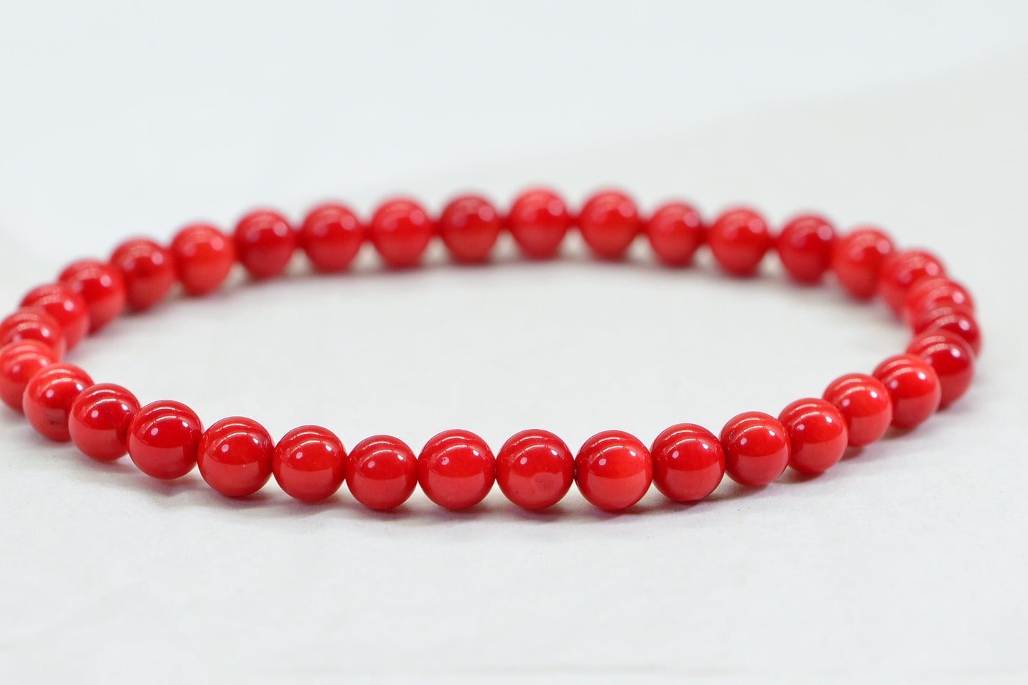 Bamboo Red Coral Bracelet Narrow 6mm Beaded Stretch cord  Yoga Gift Bracelet