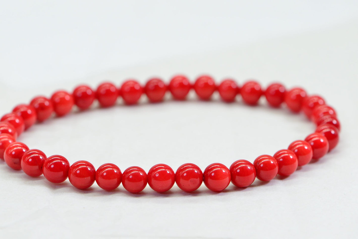 Bamboo Red Coral Bracelet Narrow 6mm Beaded Stretch cord  Yoga Gift Bracelet