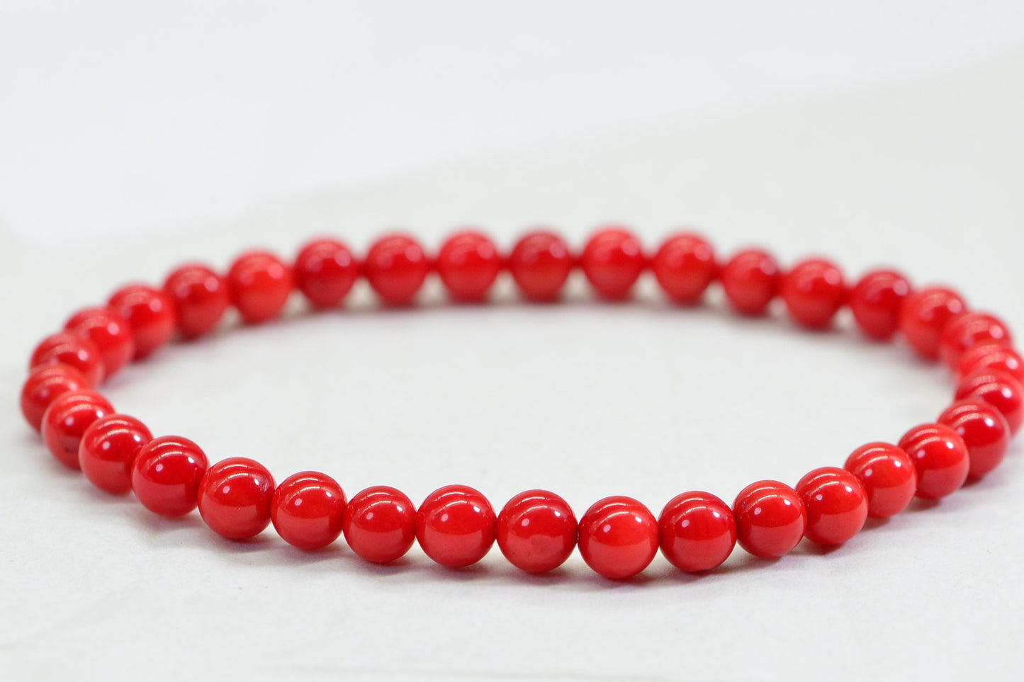 Bamboo Red Coral Bracelet Narrow 6mm Beaded Stretch cord  Yoga Gift Bracelet