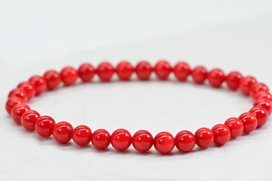 Bamboo Red Coral Bracelet Narrow 6mm Beaded Stretch cord  Yoga Gift Bracelet
