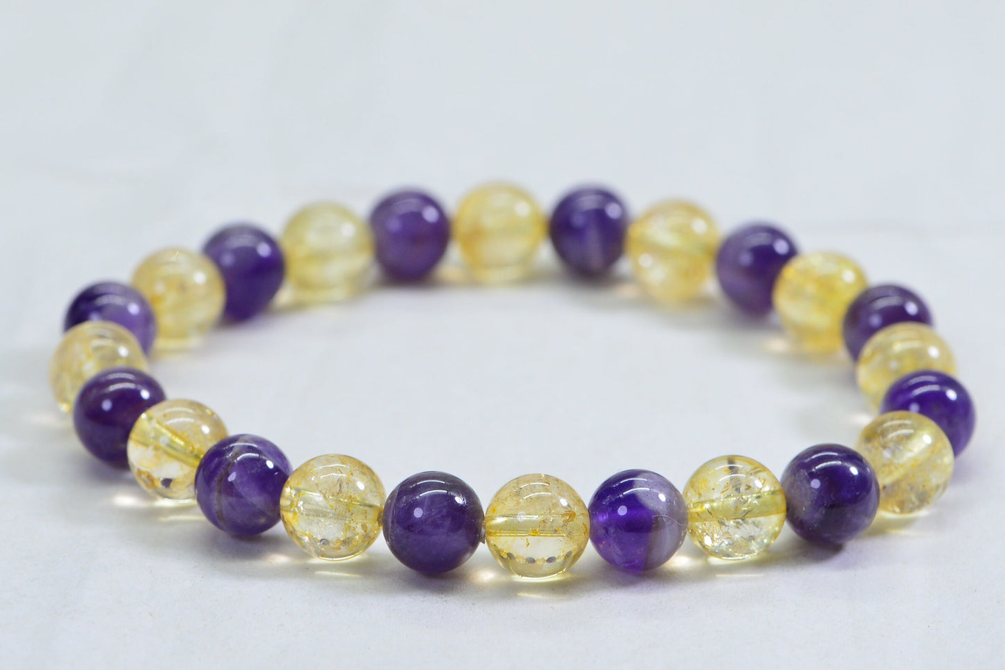 Natural Ametrine Bracelet: Amethyst and Citrine Gemstone, 8mm Beaded