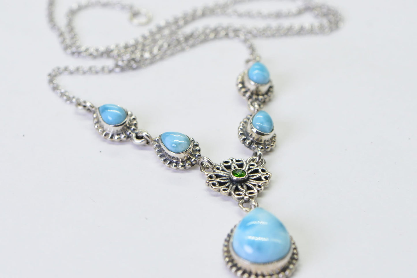Blue Larimar Teardrop Necklace, Sterling Silver, Dominican Gemstone