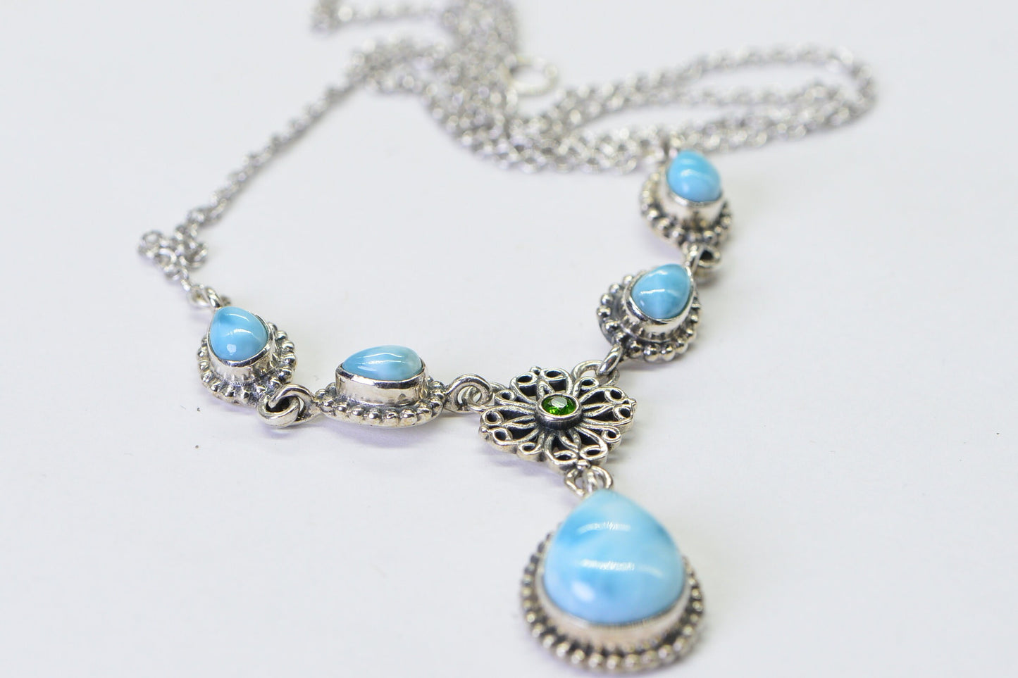 Blue Larimar Teardrop Necklace, Sterling Silver, Dominican Gemstone