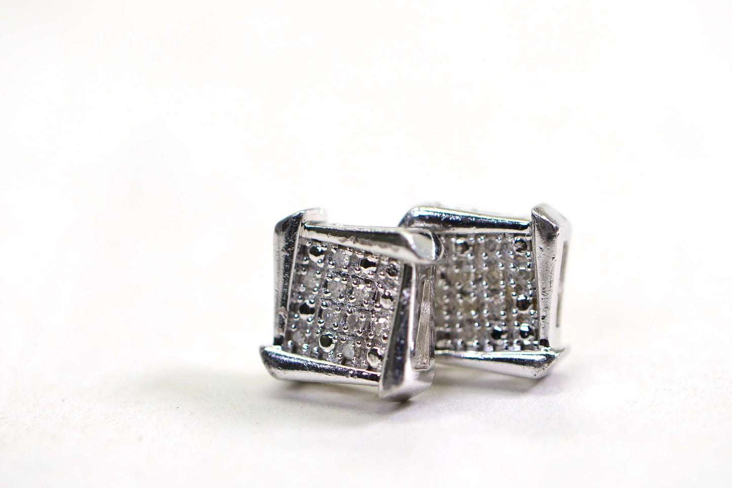 Diamond Square Stud Earrings, Platinum Over Sterling Silver (9.5mm)