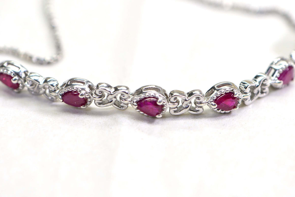Natural Ruby Bracelet Chain Link Sterling Silver Tennis Bracelet Birthstone September