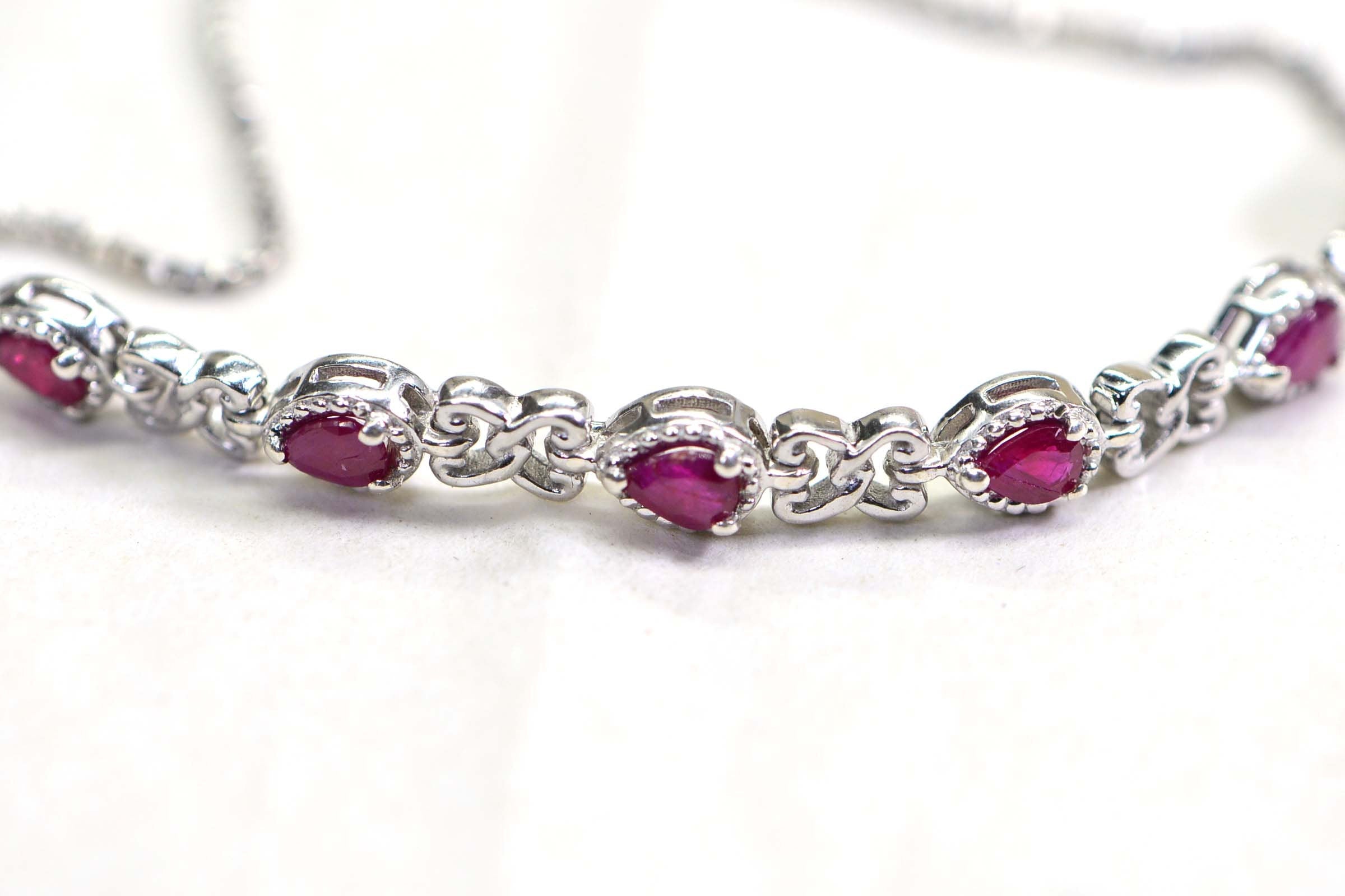 Natural Ruby Bracelet Chain Link Sterling Silver Tennis Bracelet Birthstone September
