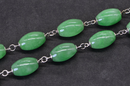 Apple Green Jade Necklace: Sterling Silver Barrel Link Choker