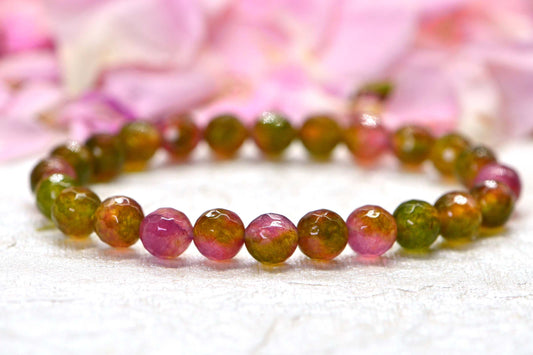 Watermelon Jade Bracelet: Faceted 8mm Gemstone Beaded Bracelet