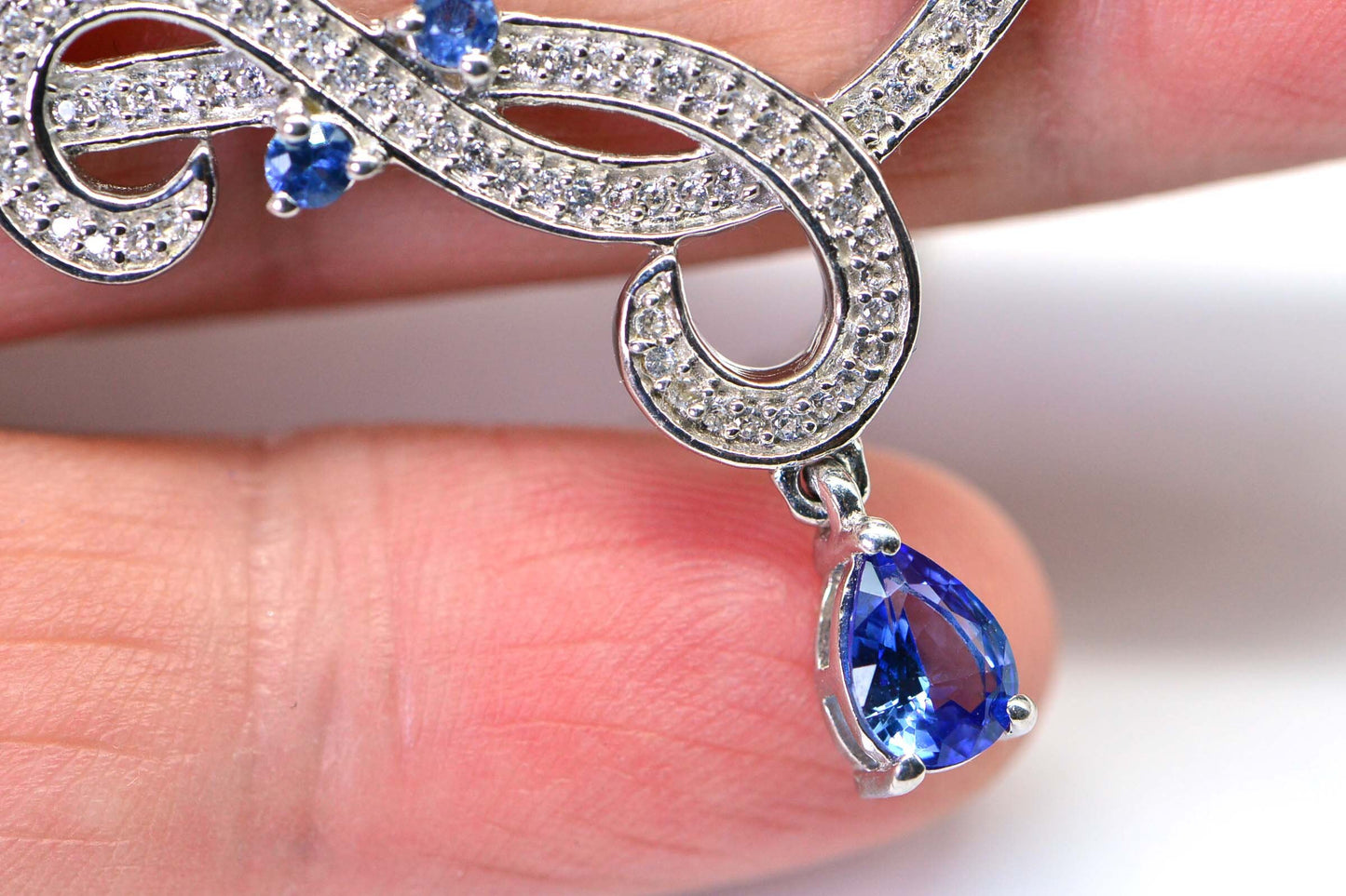 Blue Topaz Tanzanite Sterling Silver Necklace - Halo Style