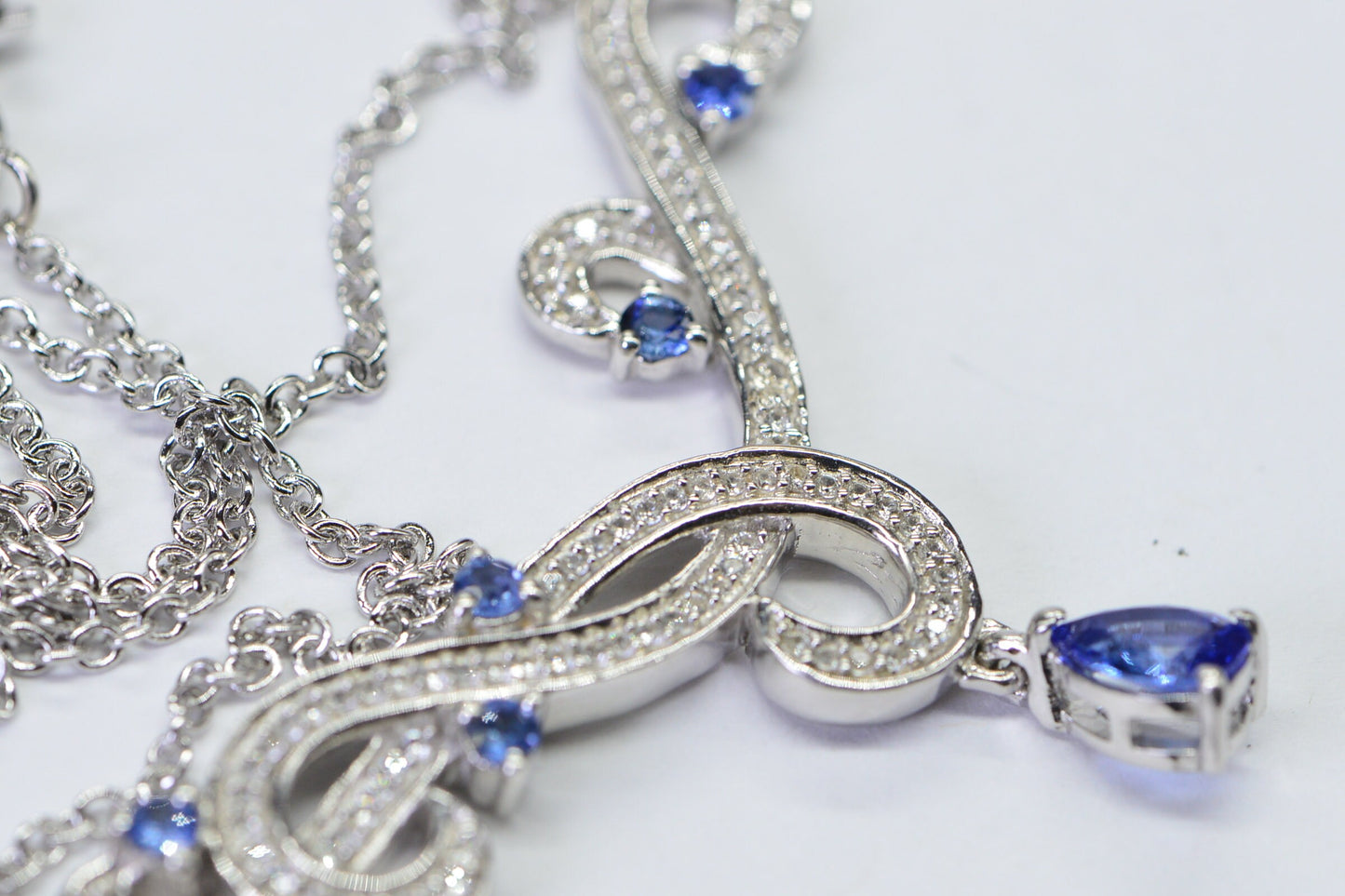 Blue Topaz Tanzanite Sterling Silver Necklace - Halo Style