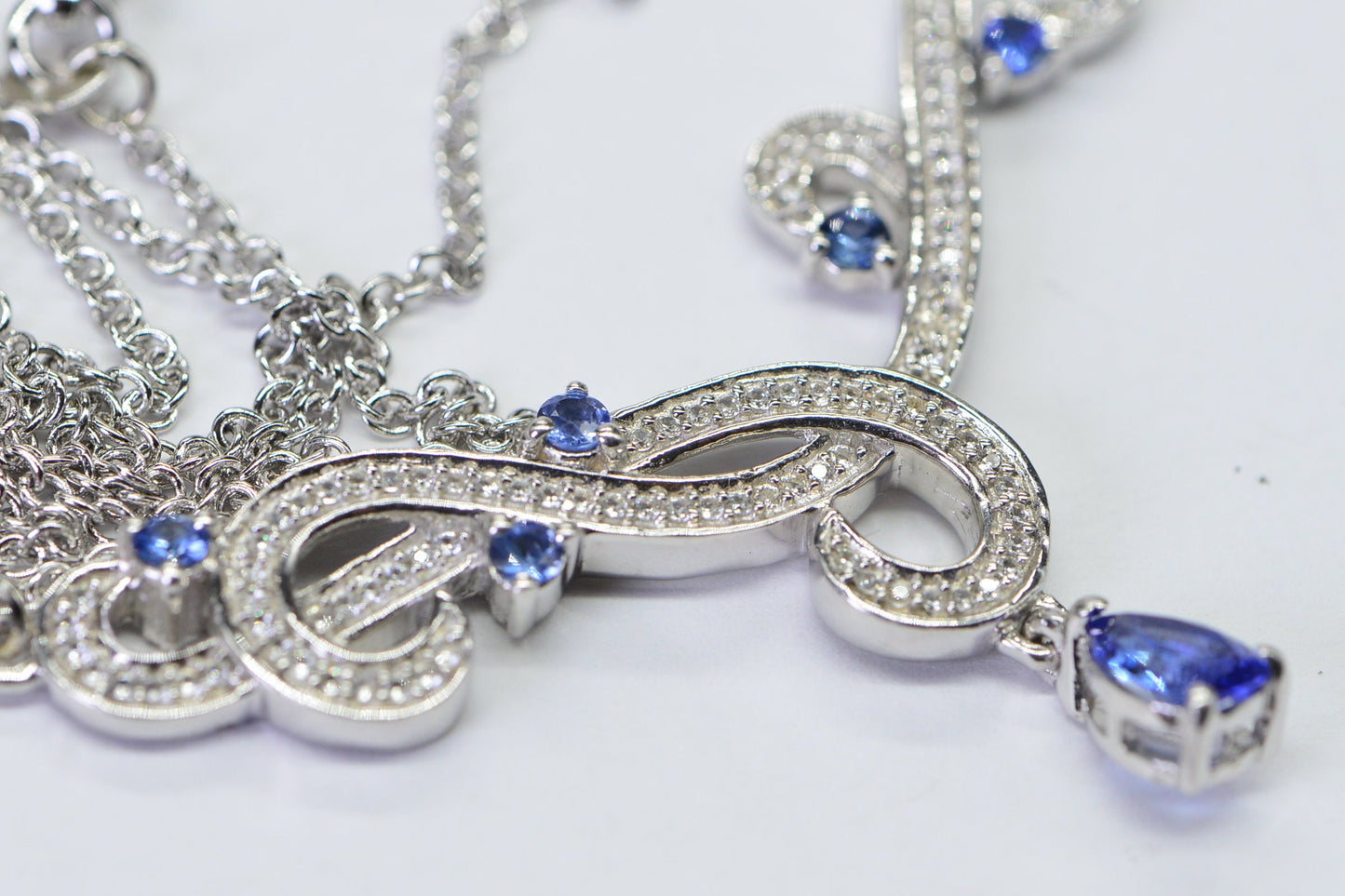 Blue Topaz Tanzanite Sterling Silver Necklace - Halo Style
