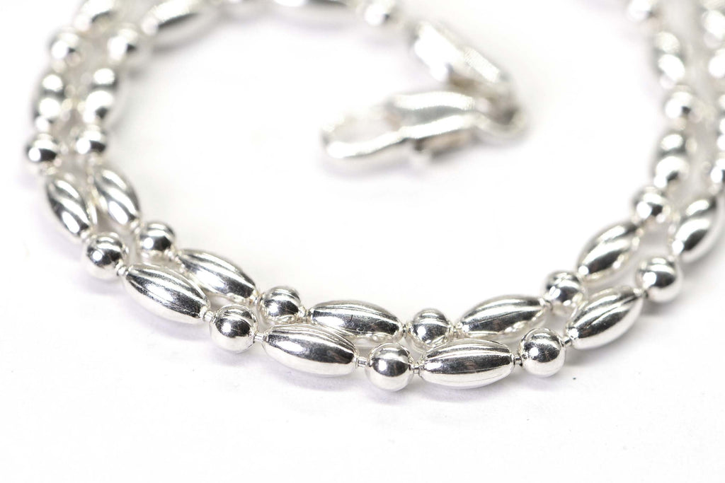 Sterling Silver Beaded Bracelet: Multi-Shape Anklet