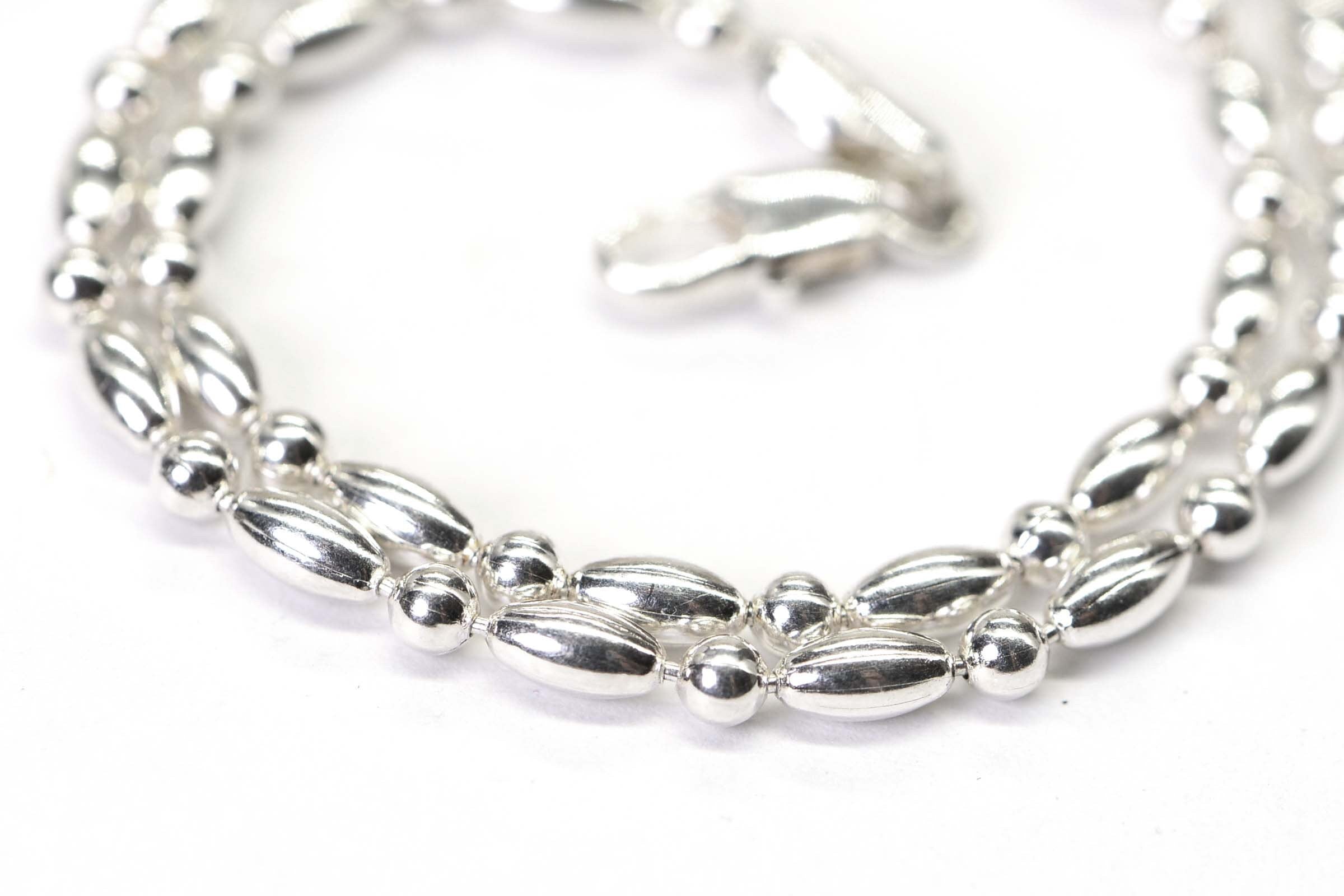 Sterling Silver Beaded Bracelet: Multi-Shape Anklet
