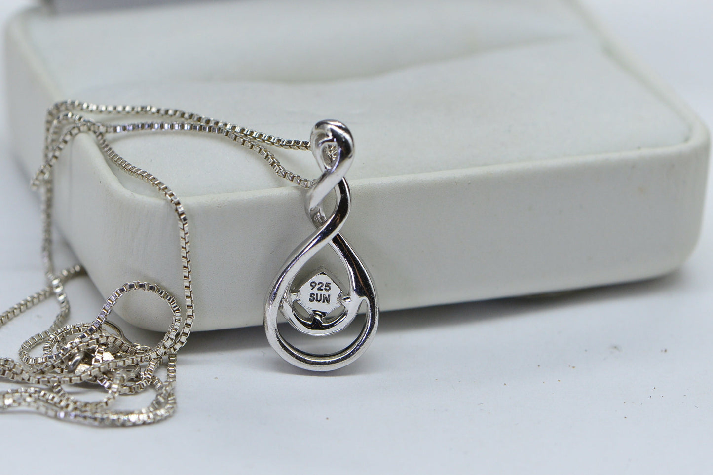 Real Diamond Celtic Knot Style  Pendant Sterling Silver Necklace 18 inch Vintage Diamond Jewelry
