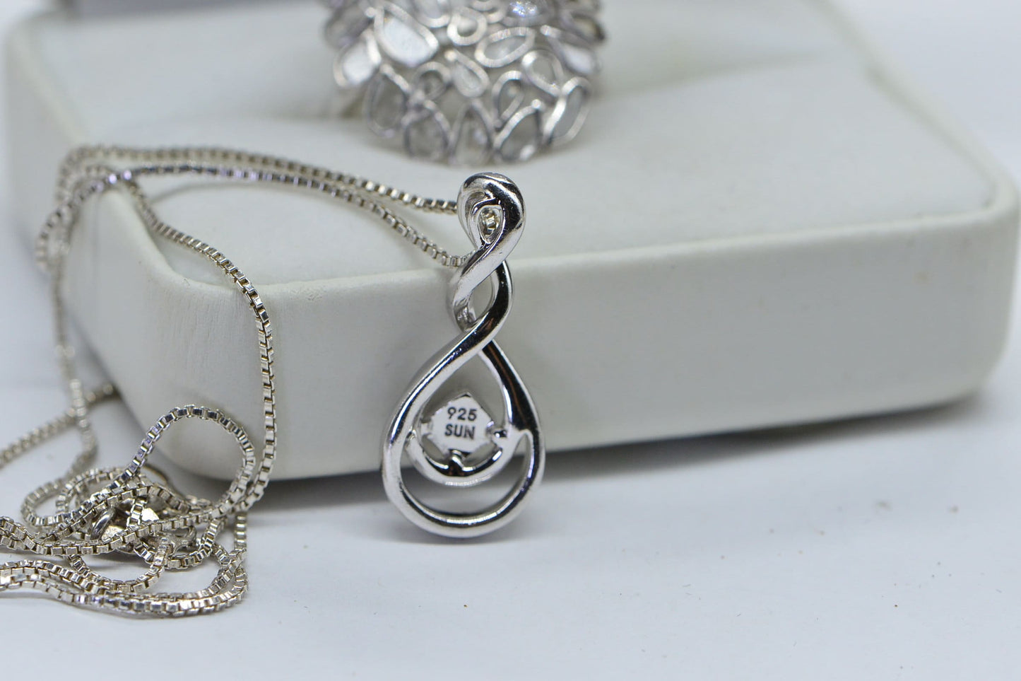 Real Diamond Celtic Knot Style  Pendant Sterling Silver Necklace 18 inch Vintage Diamond Jewelry
