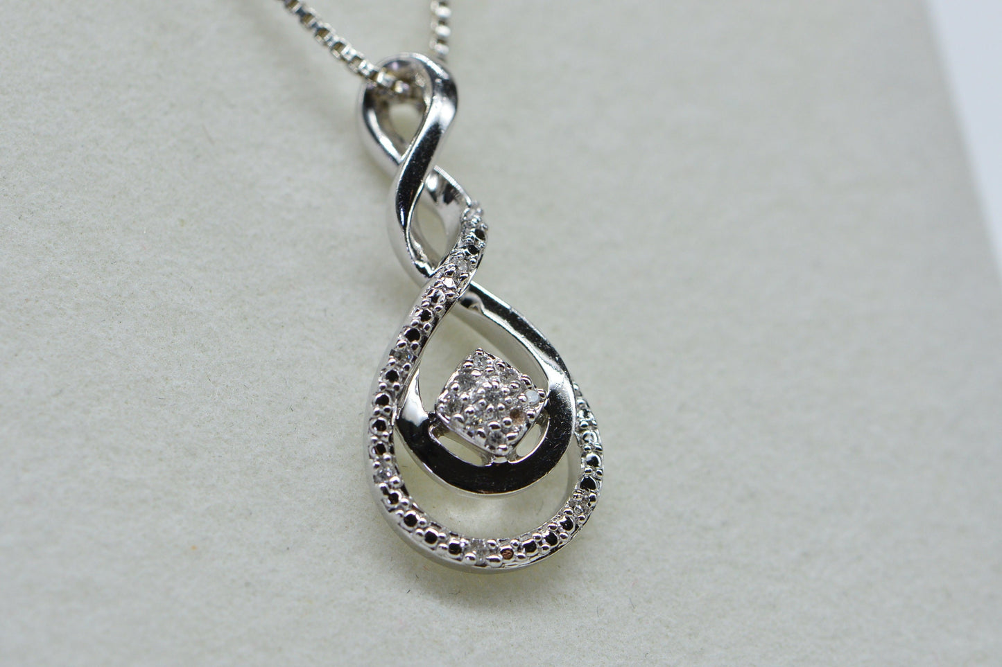 Real Diamond Celtic Knot Style  Pendant Sterling Silver Necklace 18 inch Vintage Diamond Jewelry