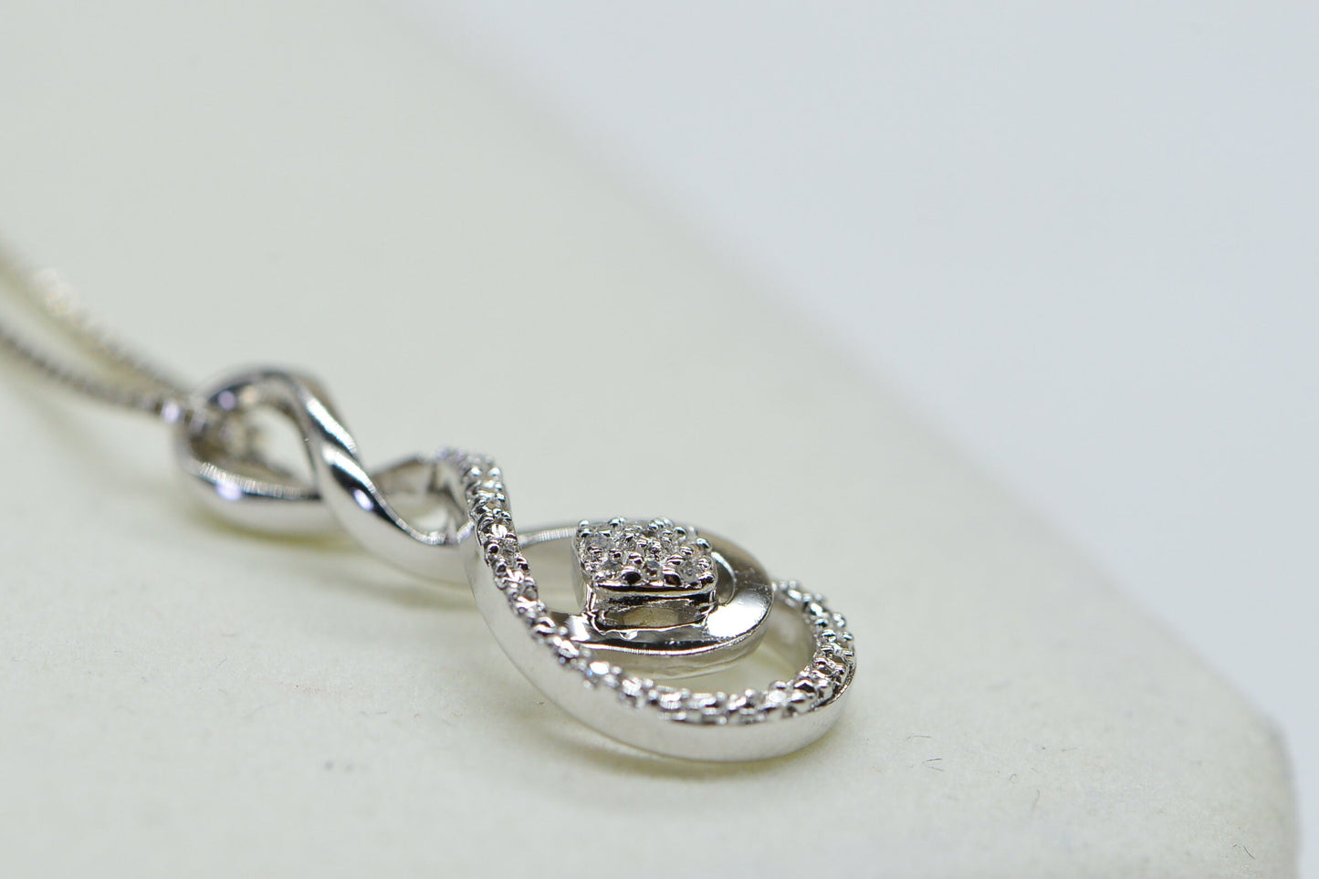 Real Diamond Celtic Knot Style  Pendant Sterling Silver Necklace 18 inch Vintage Diamond Jewelry
