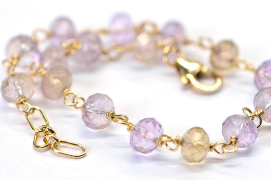 Ametrine Bracelet 14K Yellow Gold Filing Wire Wraped Gemstone Chain Bracelet