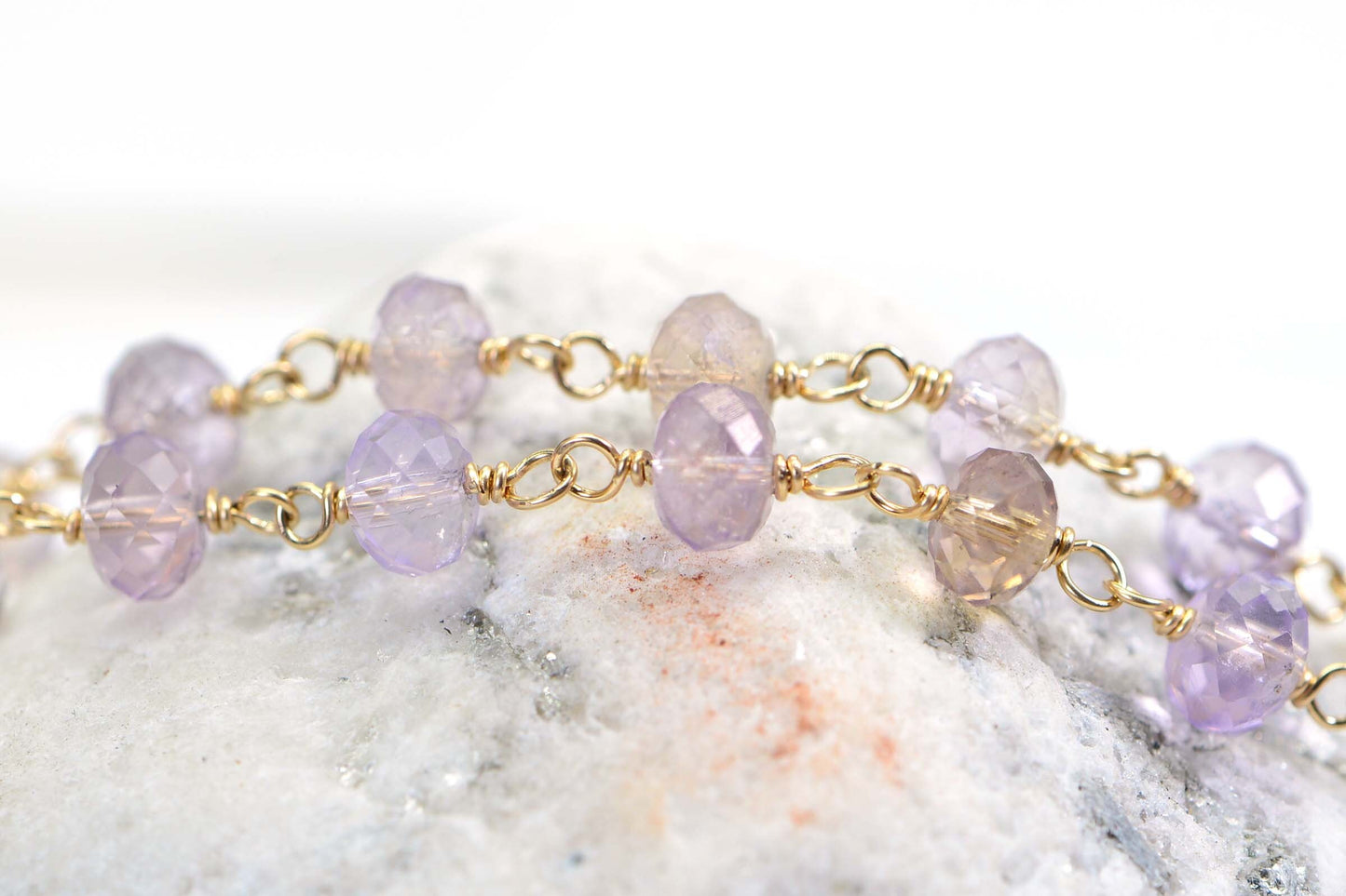 Ametrine Bracelet 14K Yellow Gold Filing Wire Wraped Gemstone Chain Bracelet