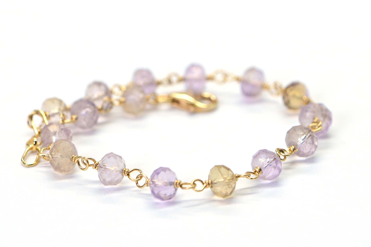 Ametrine Bracelet 14K Yellow Gold Filing Wire Wraped Gemstone Chain Bracelet