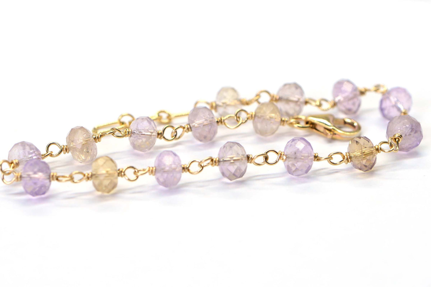 Ametrine Bracelet 14K Yellow Gold Filing Wire Wraped Gemstone Chain Bracelet