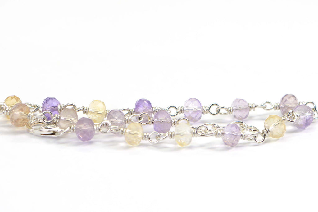 Genuine Ametrine Wire Wrapped Bracelet  Argentium Silver 935 Micro Facet Rondelle