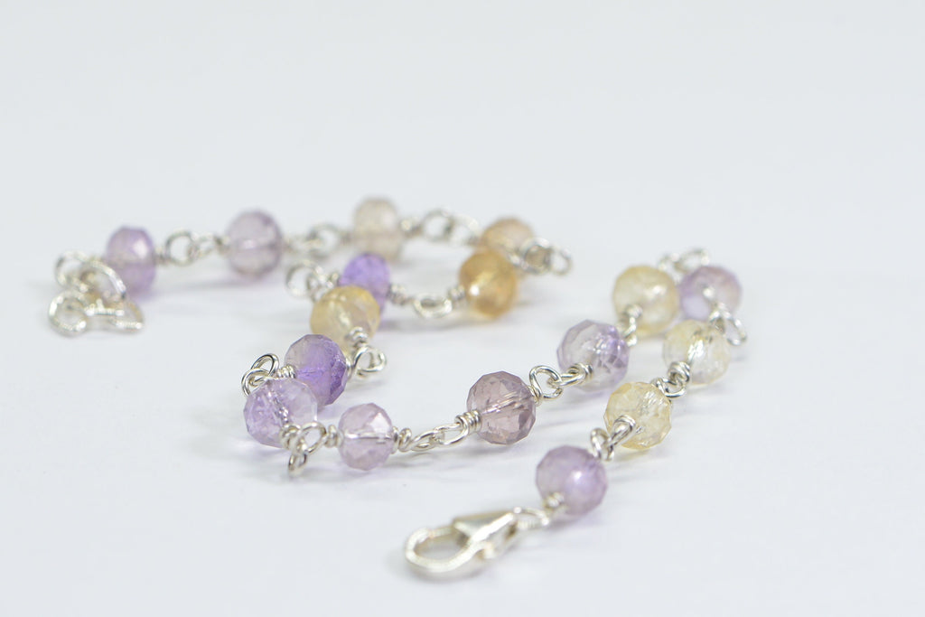 Genuine Ametrine Wire Wrapped Bracelet  Argentium Silver 935 Micro Facet Rondelle