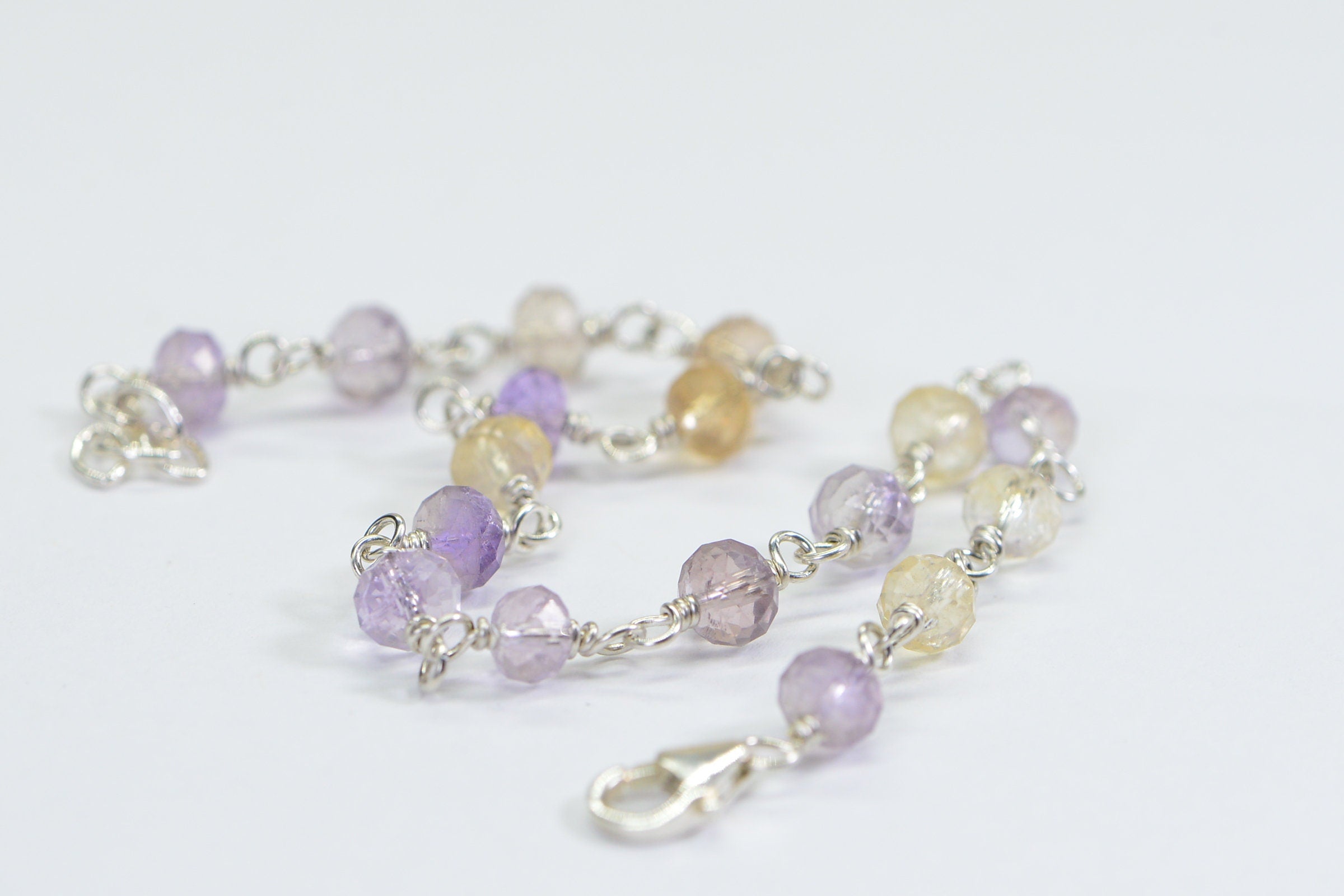 Genuine Ametrine Wire Wrapped Bracelet  Argentium Silver 935 Micro Facet Rondelle