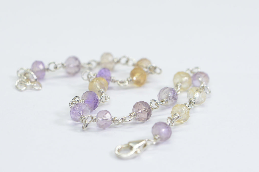 Genuine Ametrine Wire Wrapped Bracelet  Argentium Silver 935 Micro Facet Rondelle